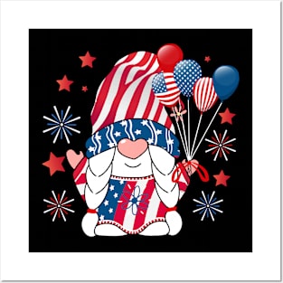 Gnomes 4th Of July Women Girls American Flag Posters and Art